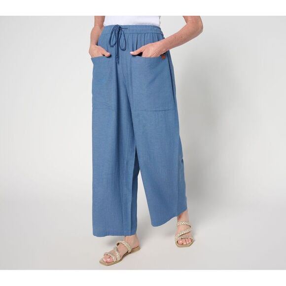 Peace Love World Women's Pants Sz M Boheme Regular Linen Blend Liz Blue A692226 - Picture 1 of 4